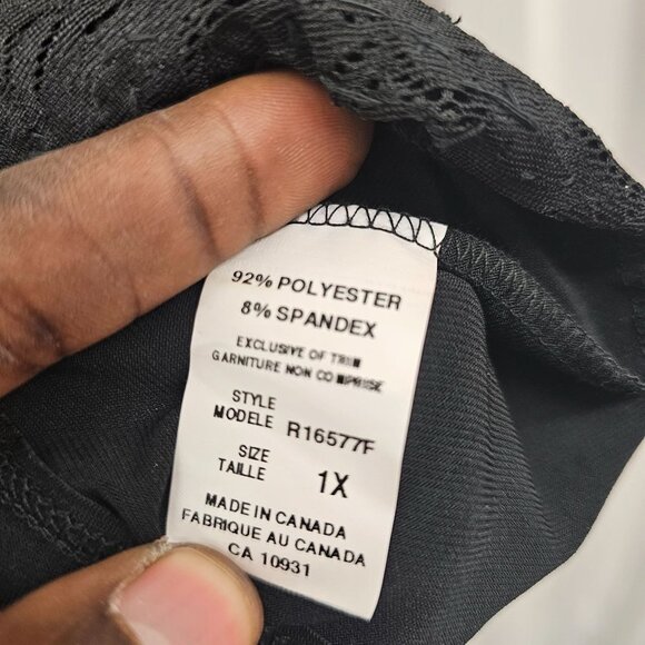 Laura Plus Petites Solid Black Color Lace Trim with Sewn on Beads Square Necklin - Picture 6 of 8